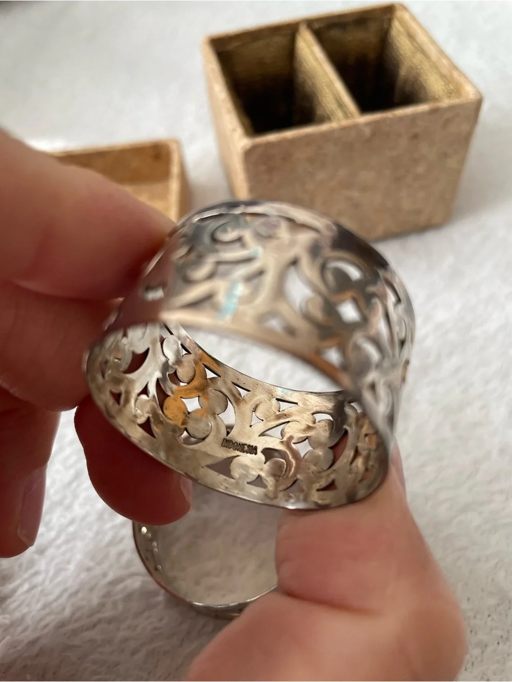 Lois Hill 925 Sterling Silver Filigree Napkin Ring Pair